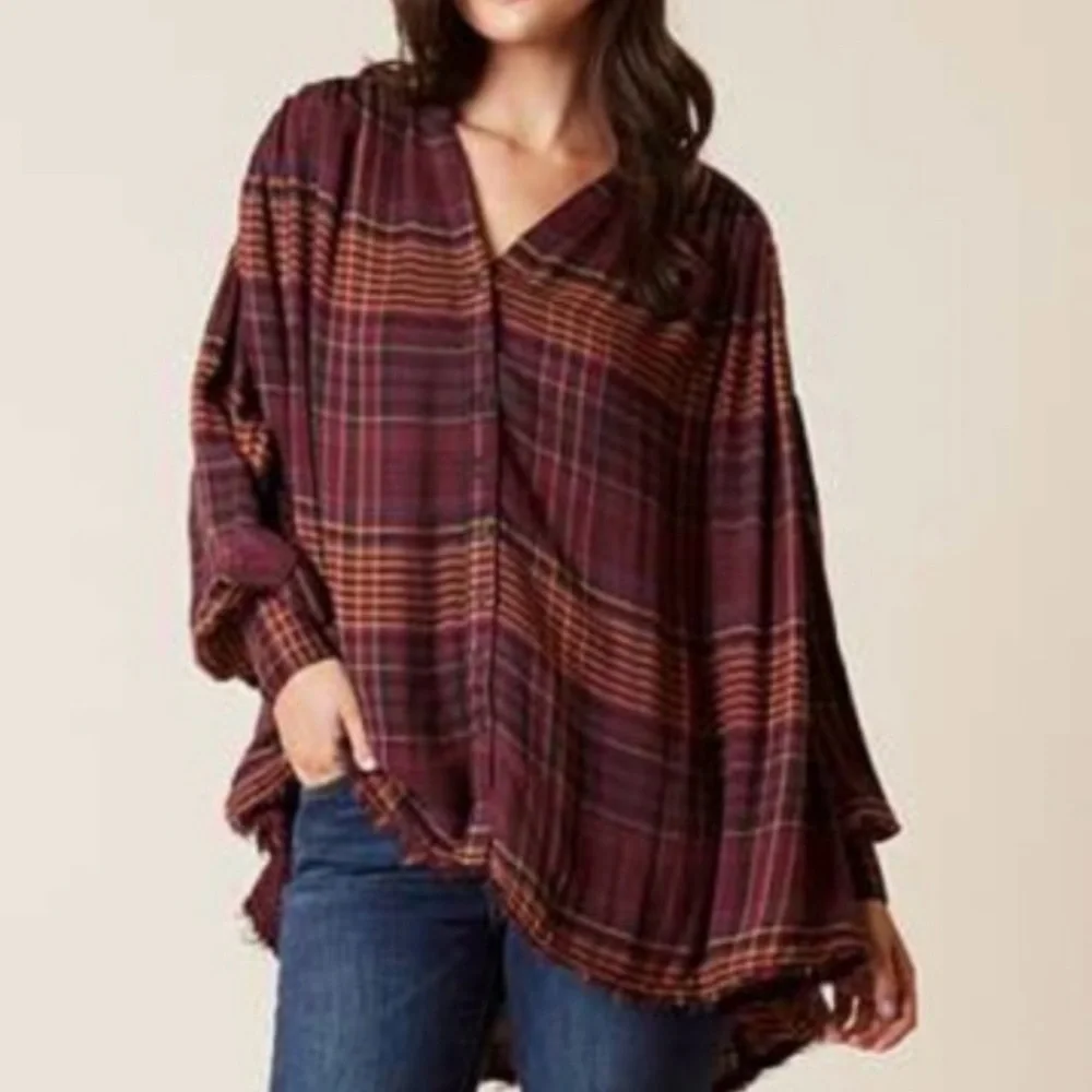 Free People Come On Over Plaid Button Down Top in Size XS